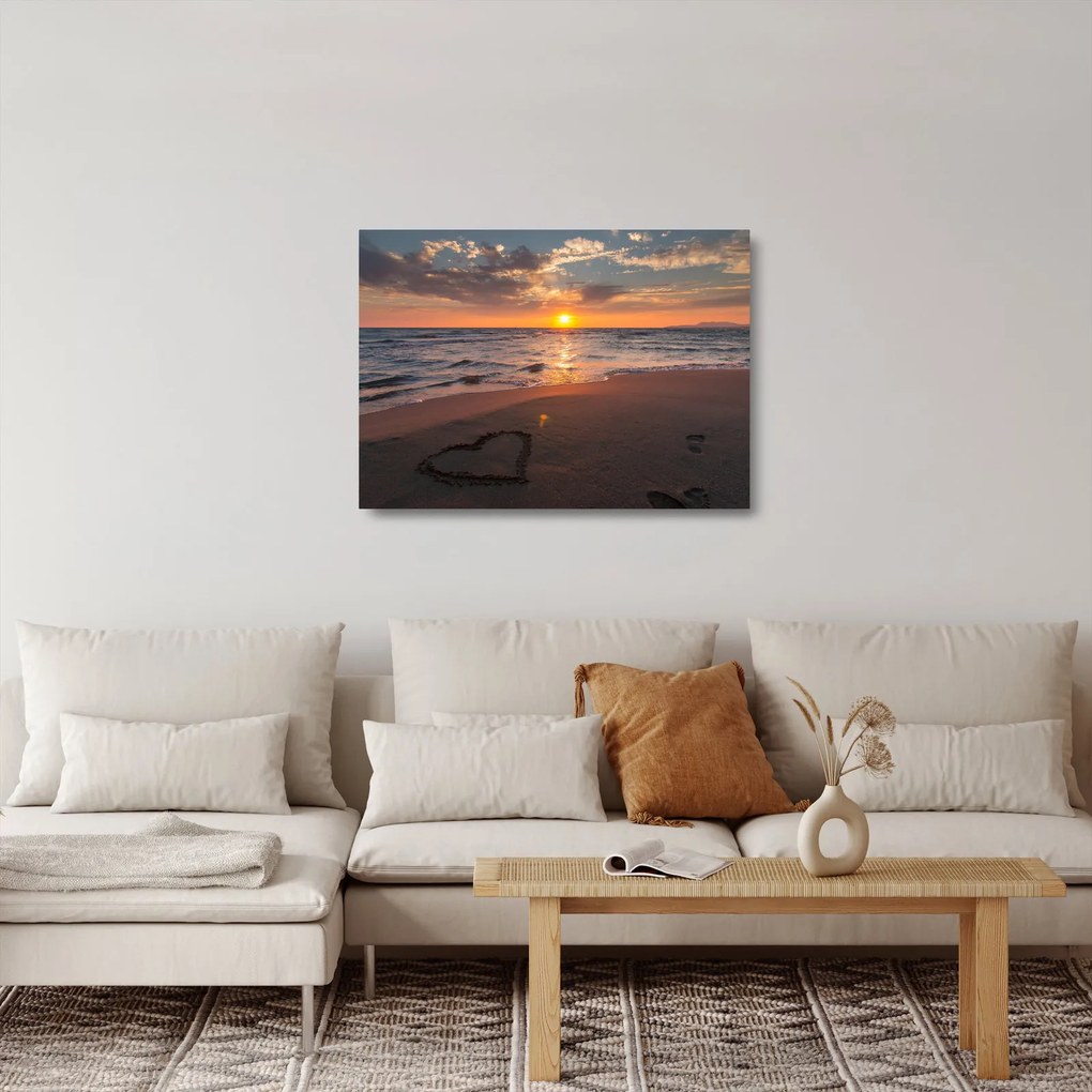 Egy szív képe a homokban (üvegen) (70x50 cm)