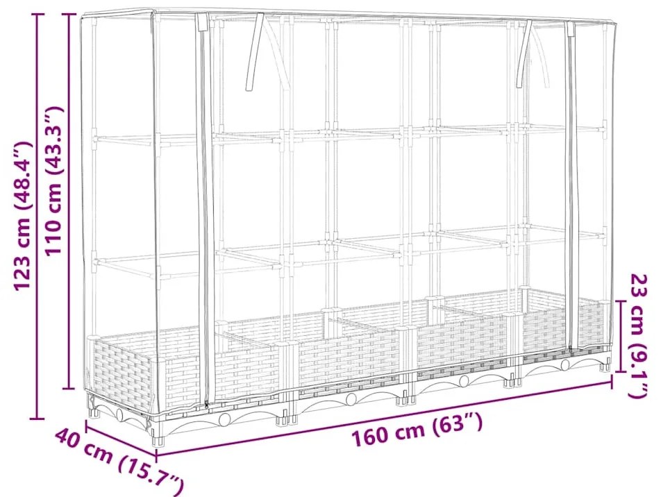 rattan megjelenésű magaságyás melegháztakaróval 160x40x123 cm