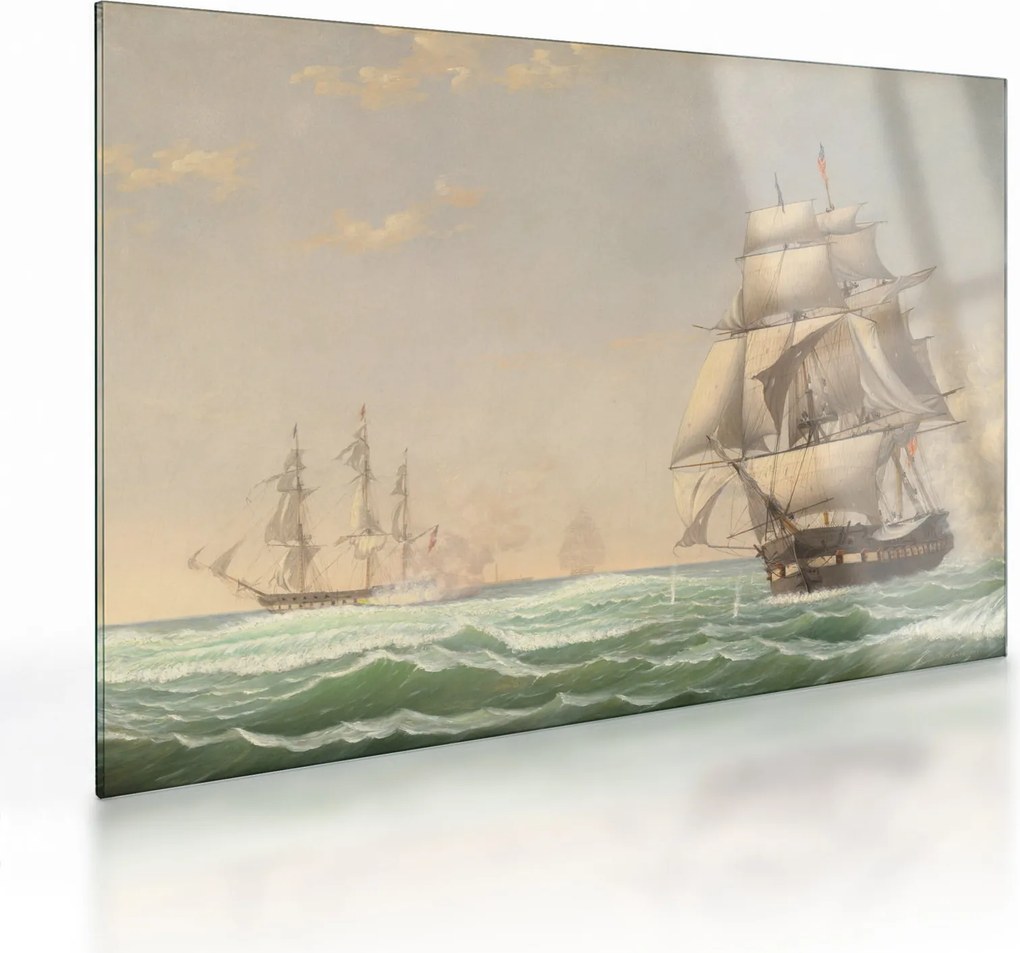 Üveg kép - Fitz Henry Lane, The United States Frigate President Engaging the British Squadron, reprodukciók (70x50 cm)