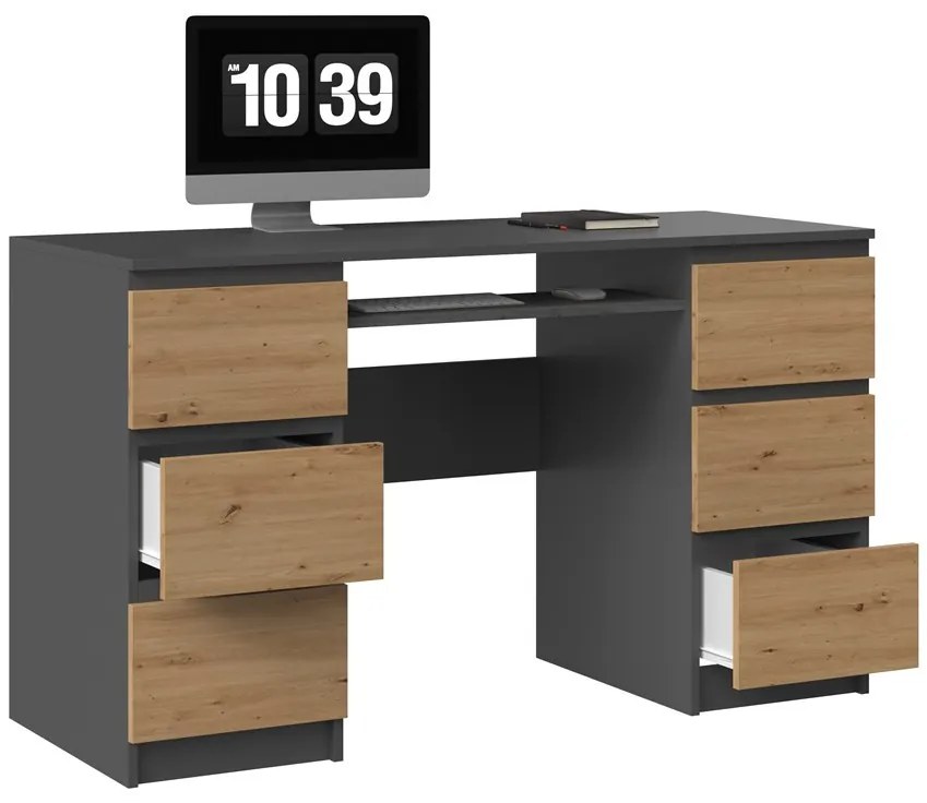 Riano MIX Kuba számítógépasztal, 130x76x51 cm, antracit-tölgy