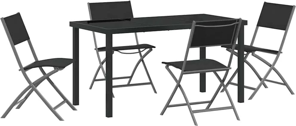 vidaXL Kert étkező szett 5 pcs Fekete Porszórt acél