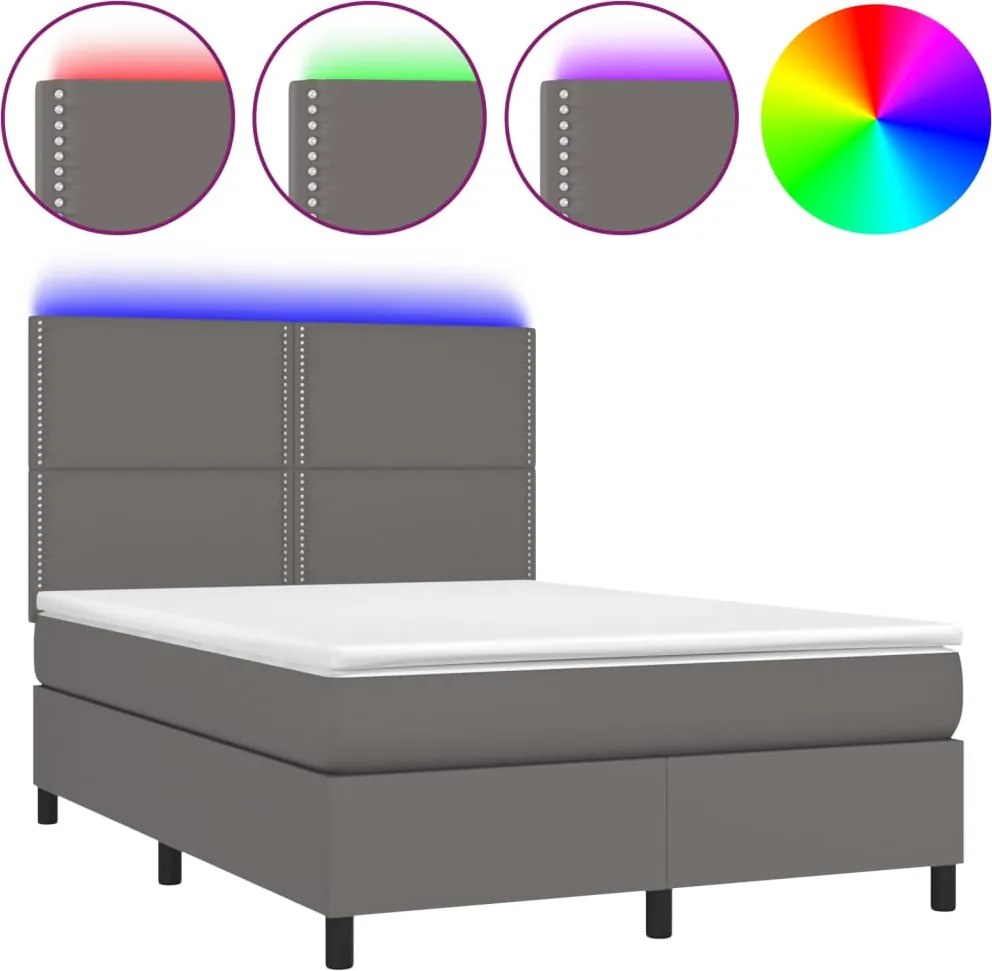 vidaXL szürke műbőr rugós ágy matraccal és LED-del 140x190 cm