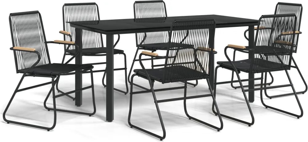vidaXL 7 részes fekete PVC rattan kerti étkezőgarnitúra