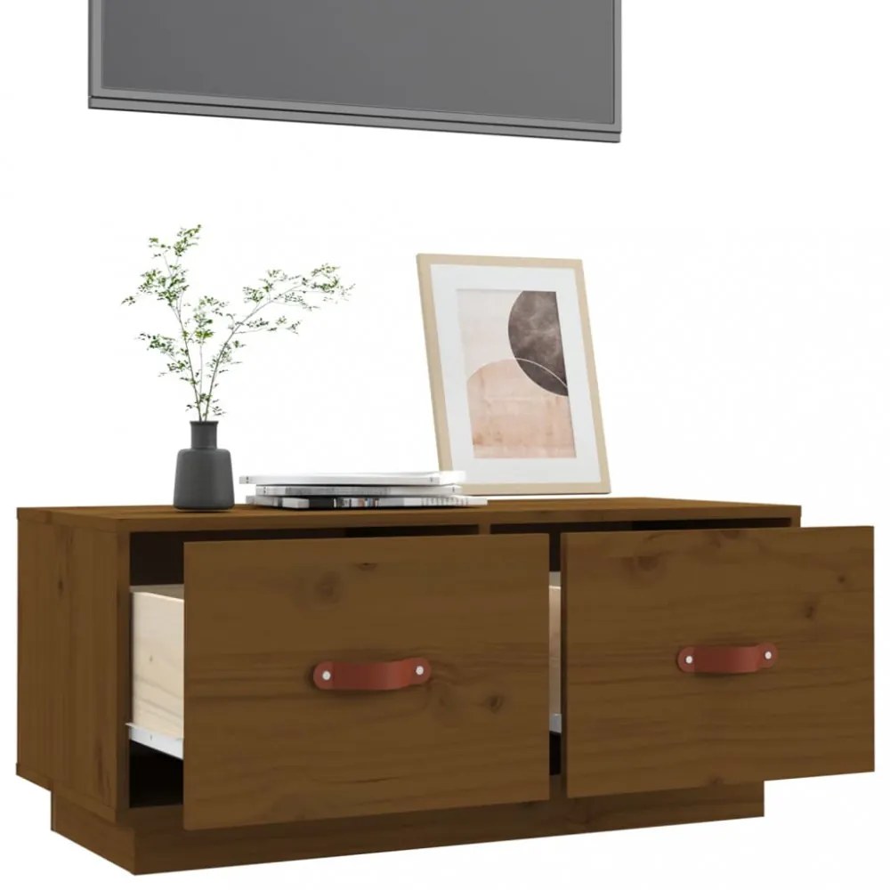 mézbarna tömör fenyőfa TV-szekrény 80 x 34 x 35 cm