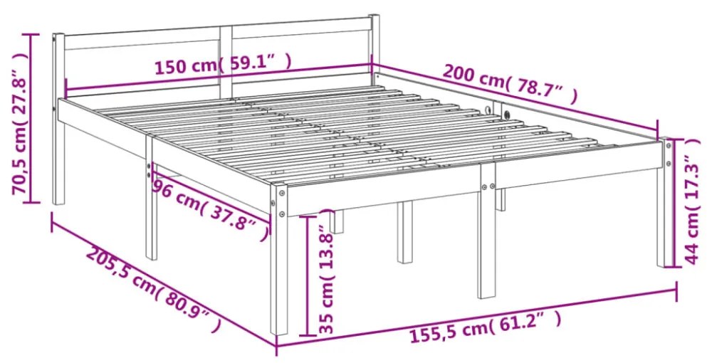 King Size fehér tömör fenyőfa ágy időseknek 150 x 200 cm