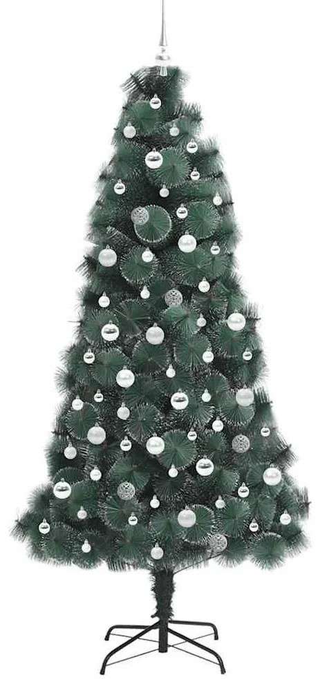 Műfenyő díszkészlettel, világítással állvánnyal Zöld 210 cm PET