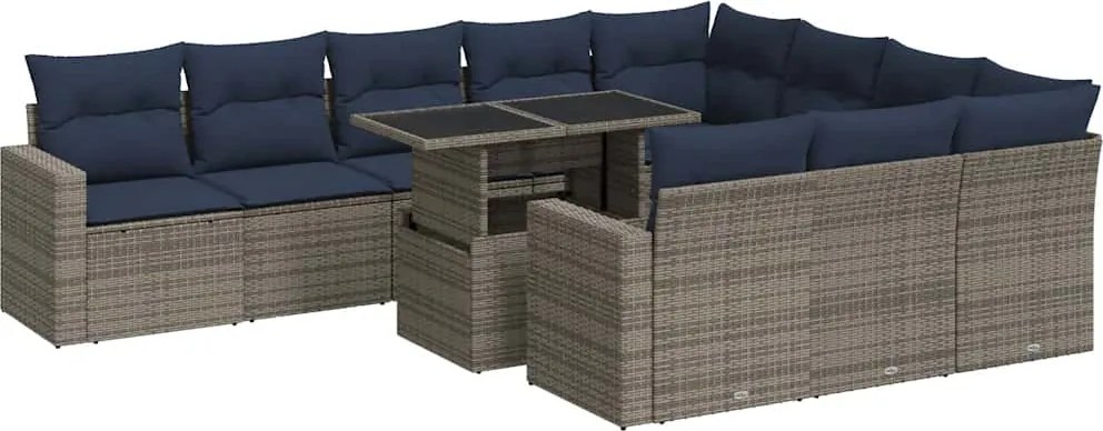 vidaXL 11 részes szürke polyrattan akácfa kerti ülőgarnitúra párnákkal