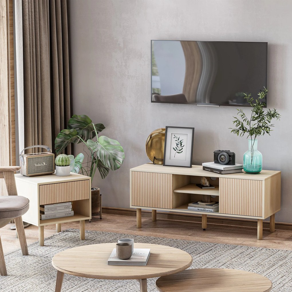 HOMCOM TV Állvány TV Rögzítés Legfeljebb 50 Hüvelykes TV-hez 2 Csúszó Ajtóval és 2 Polccal Kábelkezeléssel - 115 x 40 x 49 cm | Aosom