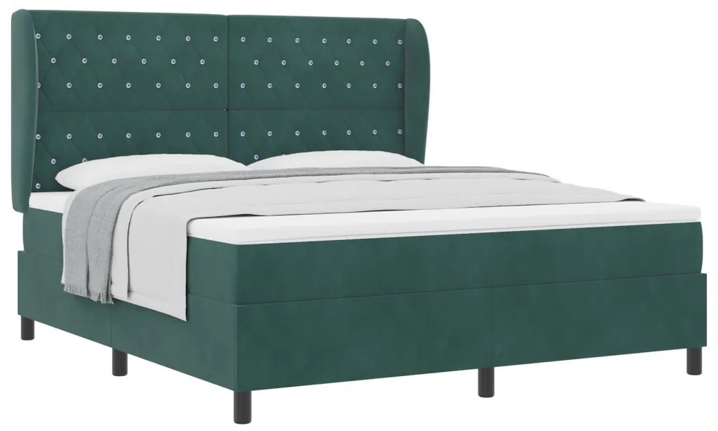Box Spring Ágy matraccal sötét zöld, 180x200 cm, bársony