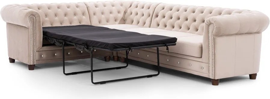 Bézs bársony kinyitható sarokkanapé (bal oldali-L alakú) York Blik – Ropez