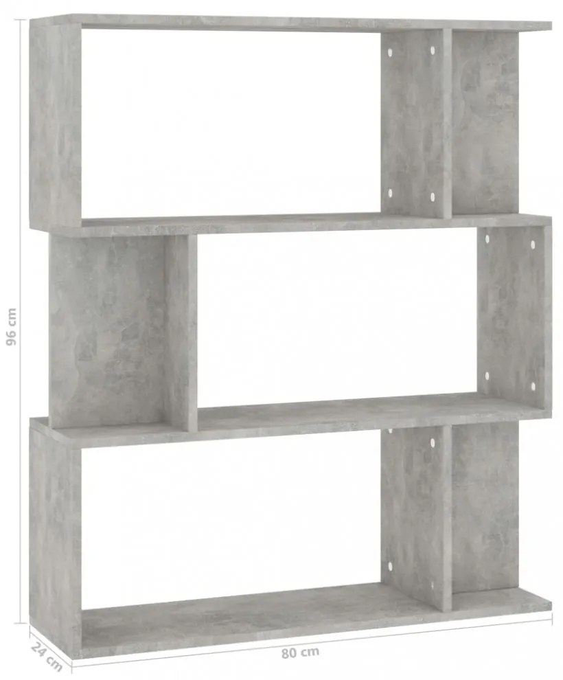 betonszürke szerelt fa könyvszekrény/térelválasztó 80x24x96 cm