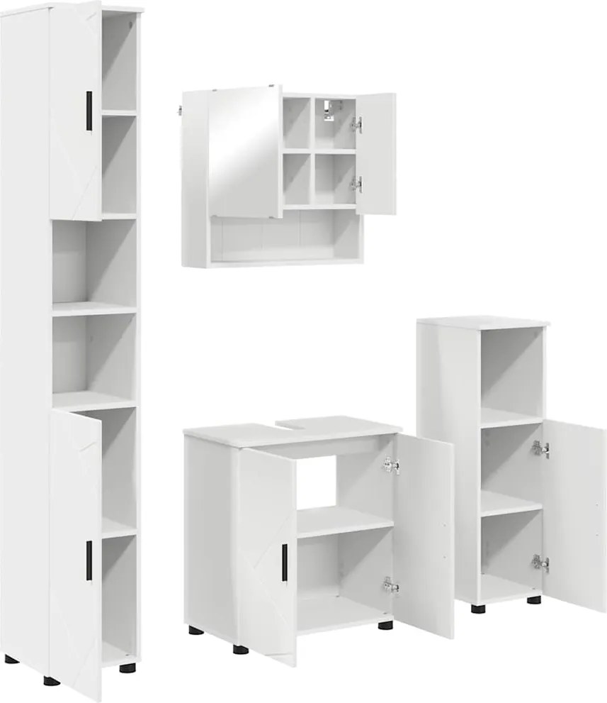 vidaXL Fürdőszoba bútor szett tárolóval 4 pcs Fehér Faanyag & Fém