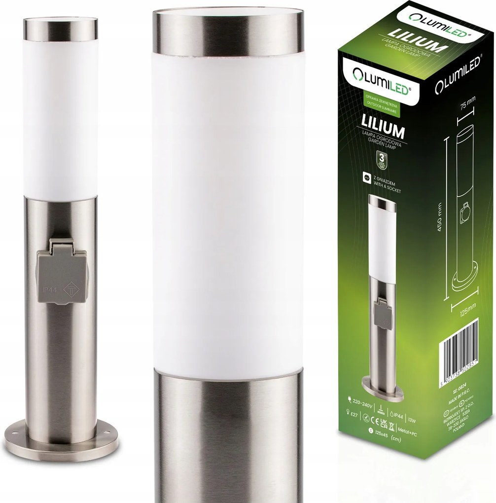 Kerti Álló Lámpa Kültéri Led Oszlop 45cm E27 Foglalattal 230V IP44