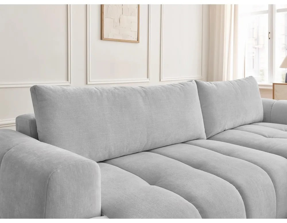 Világosszürke kinyitható-tárolóhelyes sarokkanapé (jobb oldali-heverő résszel) Fuji – Bobochic Paris