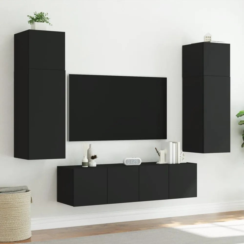 fekete fali TV-szekrény LED-világítással 60x35x41 cm