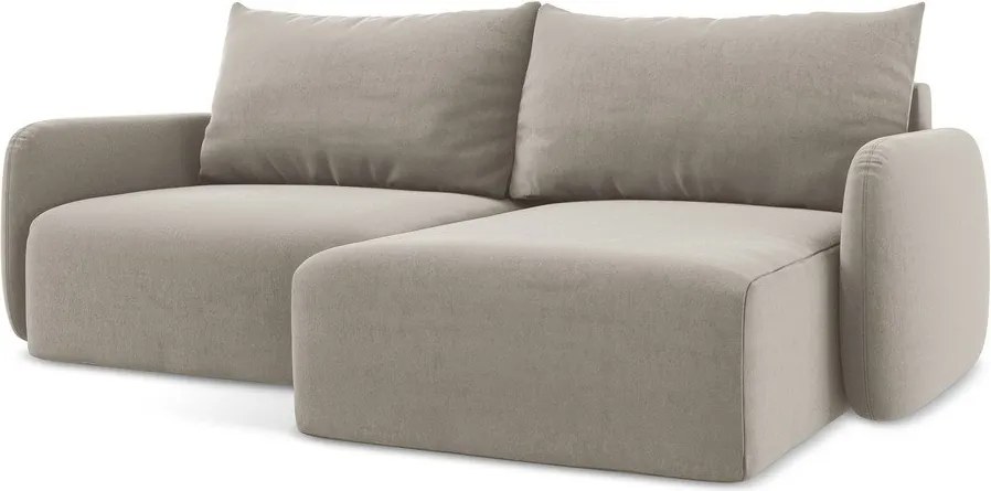 Szürkésbarna bársony kinyitható-tárolóhelyes sarokkanapé (jobb oldali-heverő résszel) Kalena – Makamii