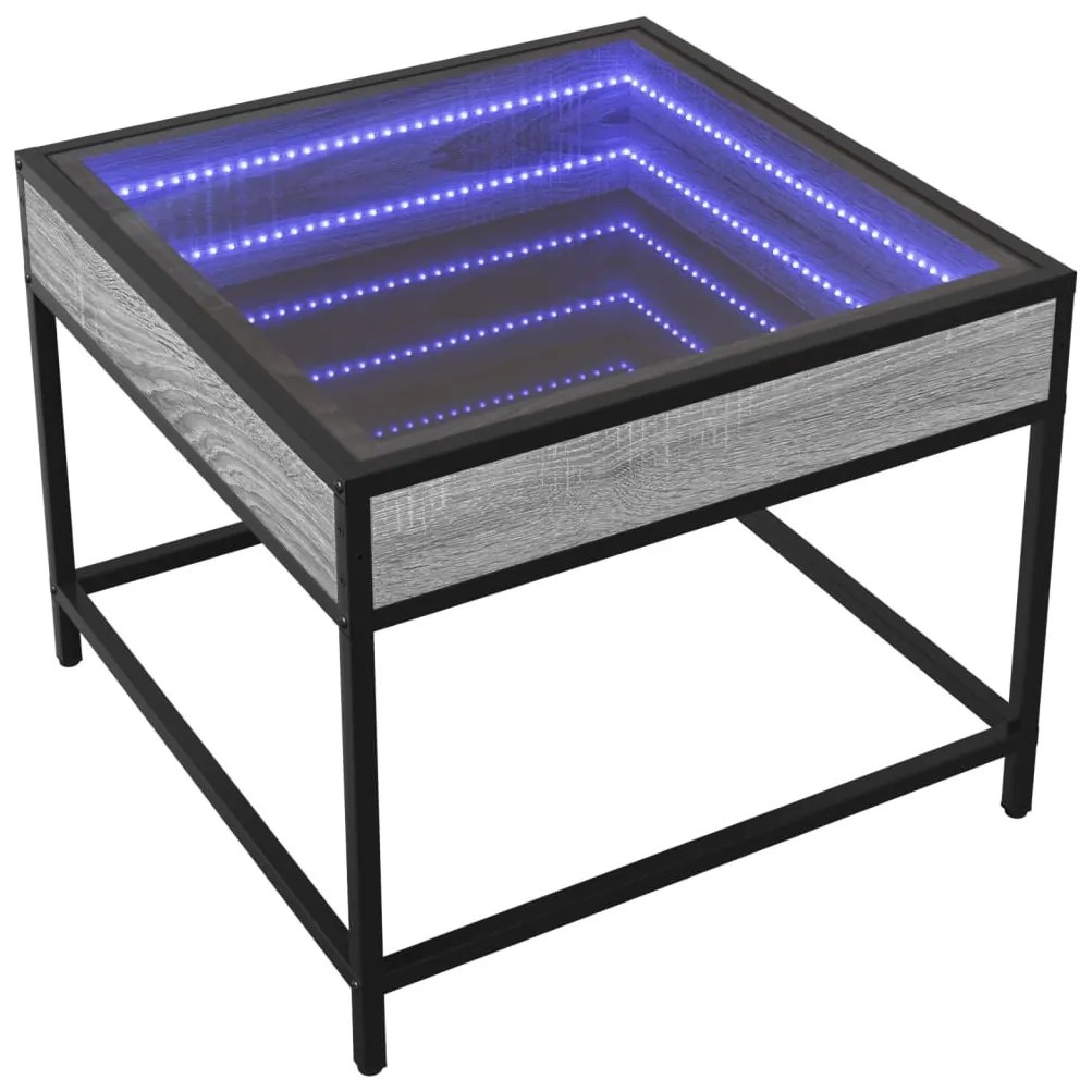 Szürke sonoma végtelen hatású LED-es dohányzóasztal 50x50x41 cm