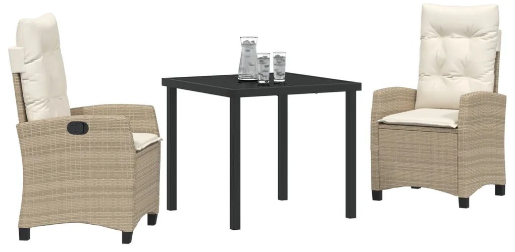 3 darabos kerti étkezőgarnitúra párnákkal bézs színben poly rattan
