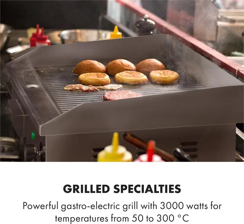 Klarstein Grillmeile 3000R, elektromos grill, 3000 W, grill lap, 54,5 x 35 cm, bordás