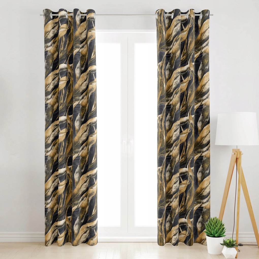 Velvet Függöny Átvezetőkkel Sárga Levelek 145x220