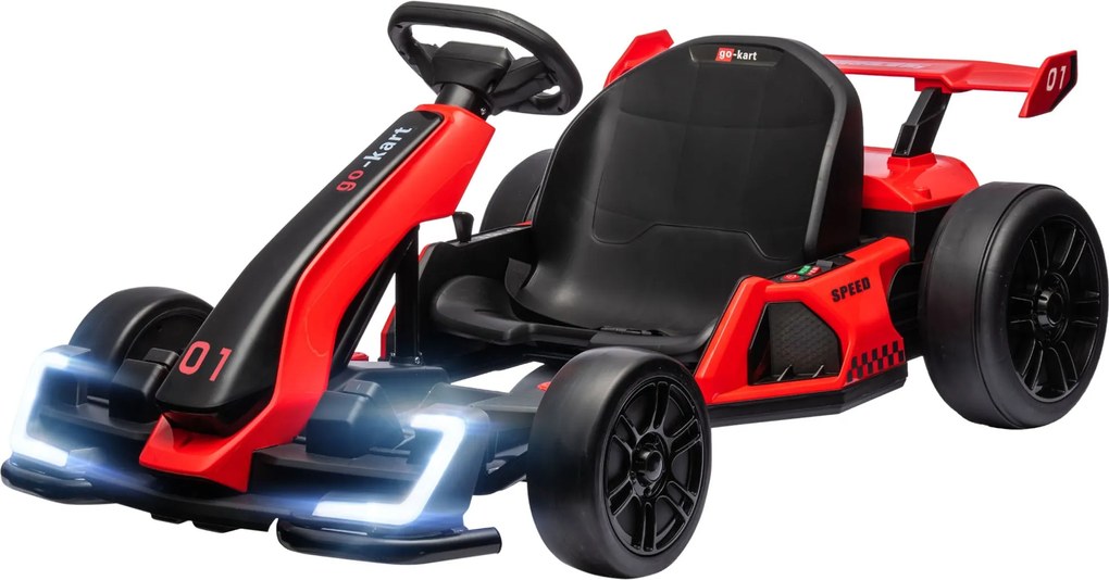 HOMCOM 24V Elektromos Go-Kart Gyerekeknek 6-12km/h Drift Kart, Drift Móddal, Lassan Indítóval, 3 Pozícióban Állítható Üléssel, Zenés Műszerfallal, Biz