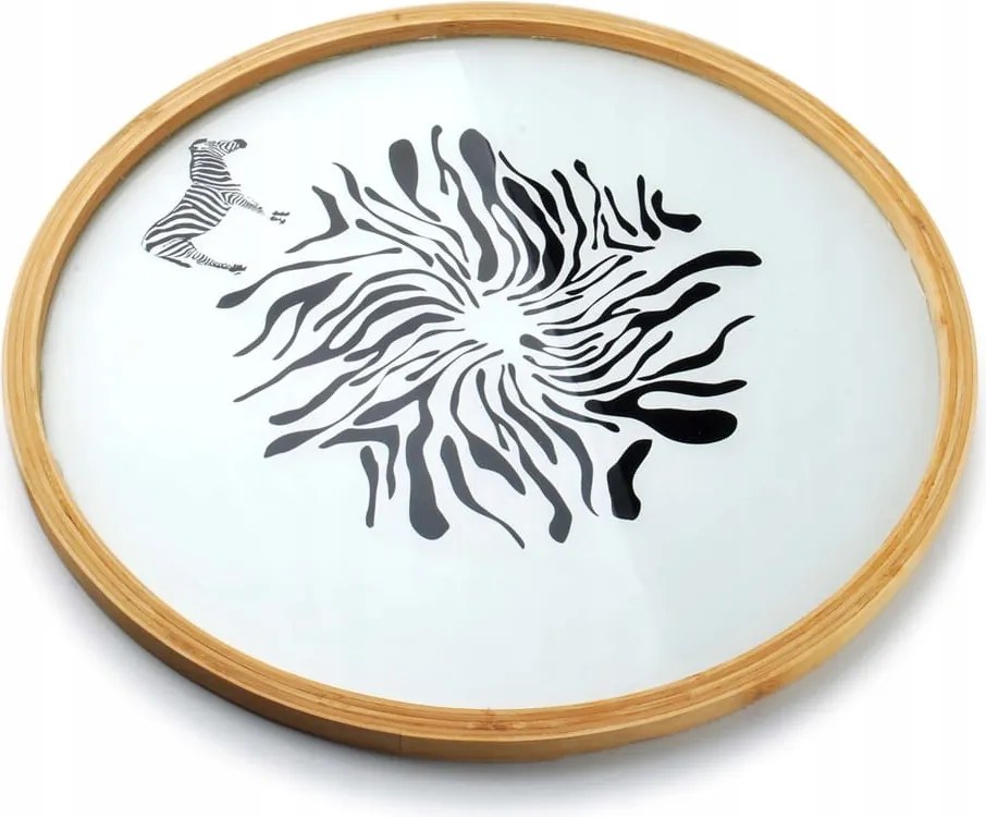 Dekoratív üveg tálca kerek zebra