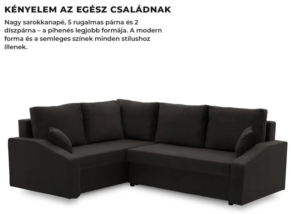 Grande Plus sarokkanapé, baloldali, szövet anyag, fekete