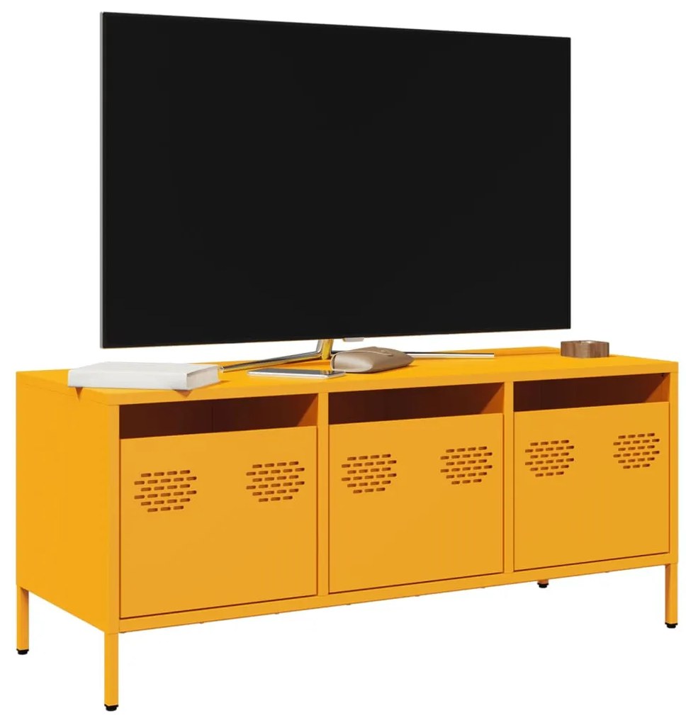 mustársárga hidegen hengerelt acél TV-szekrény 101,5x39x43,5 cm