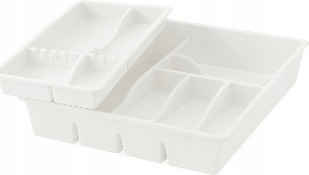 Evőeszköztartó fiók rendszerező betét dupla emeletes csúsztatható Fehér