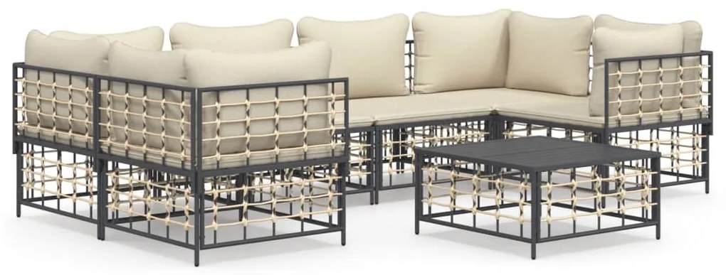 7 részes antracitszürke polyrattan kerti ülőgarnitúra párnákkal