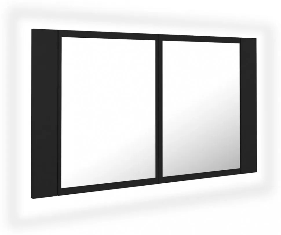 fekete akril LED-es tükrös fürdőszobaszekrény 80x12x45 cm