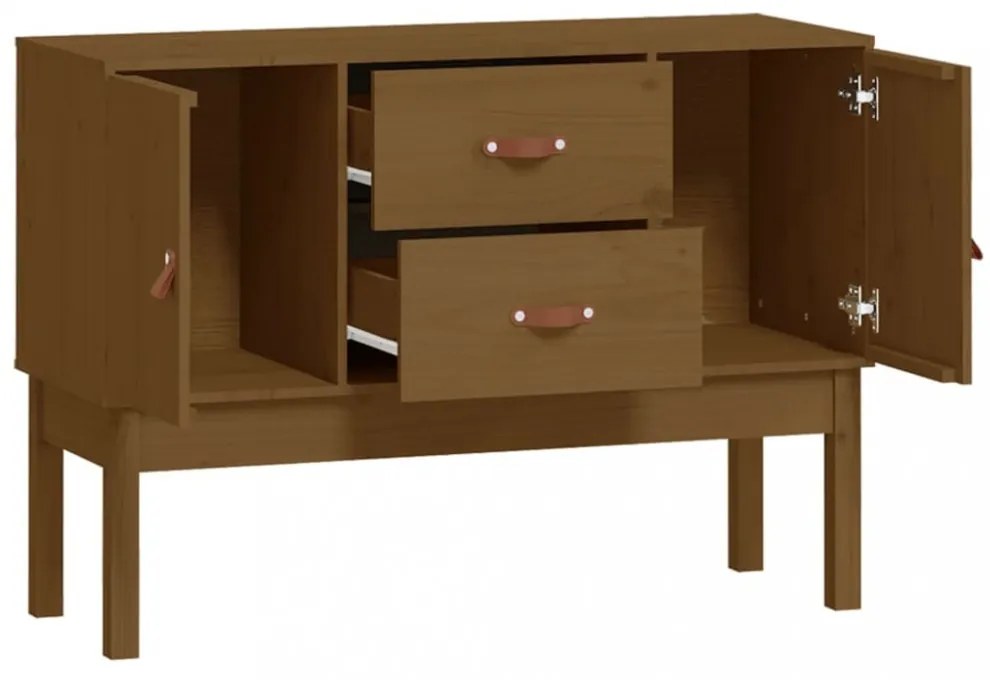 mézbarna tömör fenyőfa tálalószekrény 110 x 40 x 78 cm