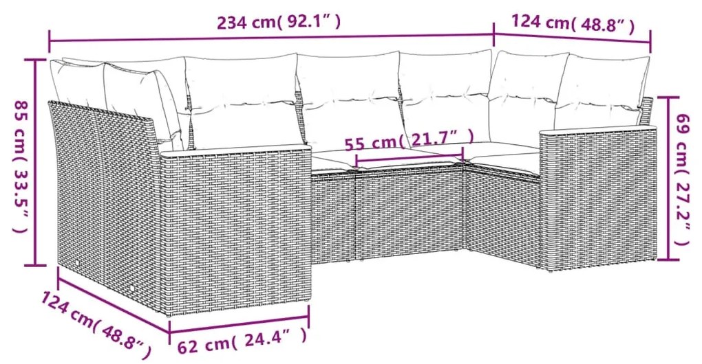 6 részes szürke polyrattan kerti ülőgarnitúra párnákkal