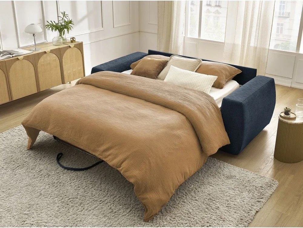 Sötétkék zsenília kanapé mindennapos alvásra-kinyitható 220 cm Hugo – Bobochic Paris