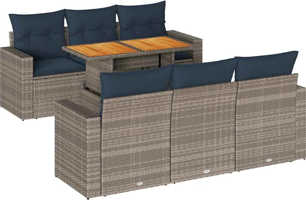 vidaXL 7 részes szürke polyrattan kerti ülőgarnitúra párnákkal