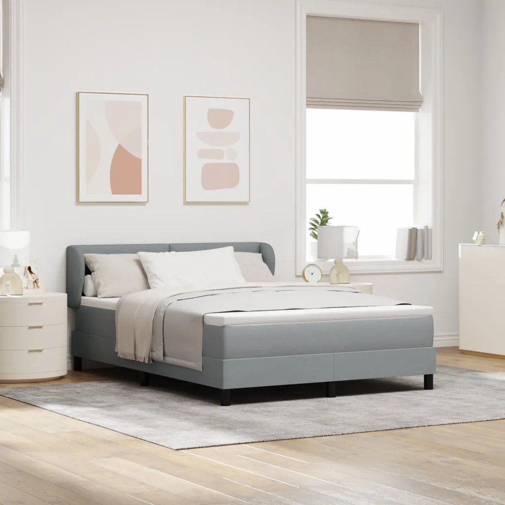 Boxspring Ágy Matrac Kivilágított Szürke 140x200 cm Szövet