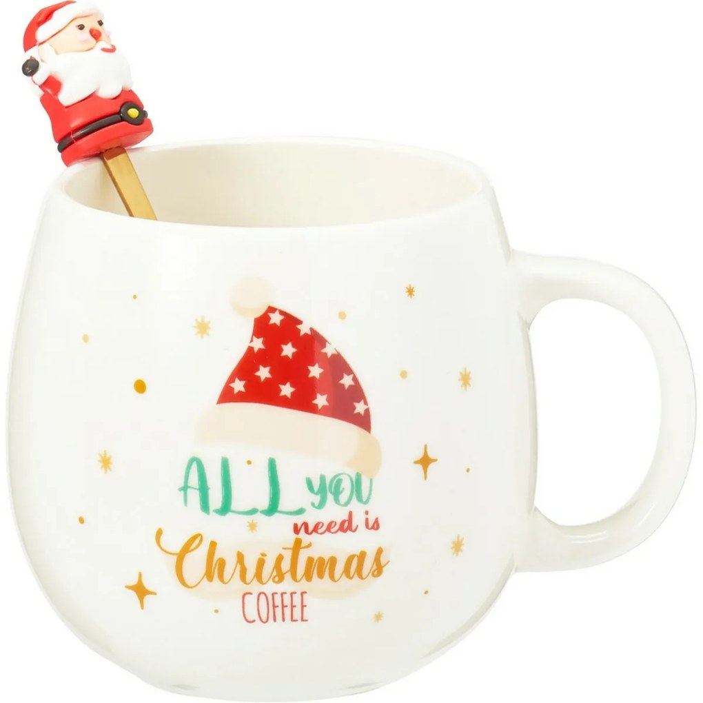 Santa karácsonyi porcelán bögre kanállal 550 ml