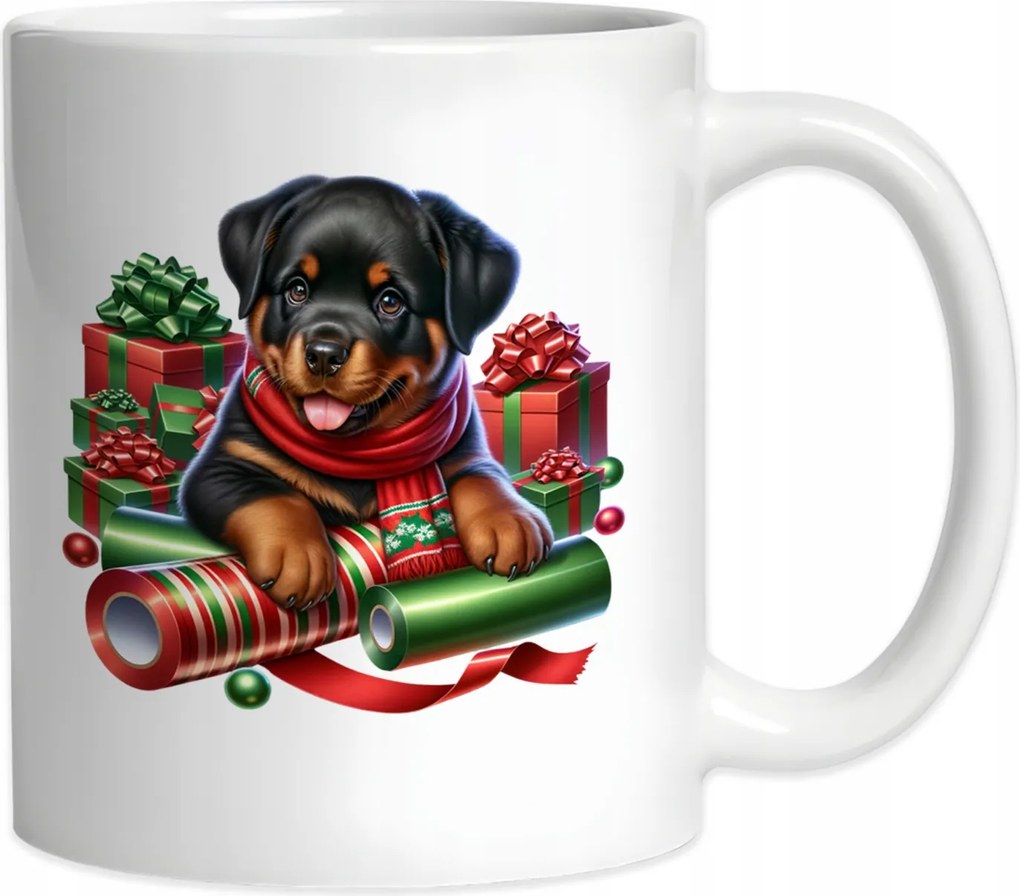 Karácsonyi bögre Kutyával Rottweiler Kutya Karácsony 330ml