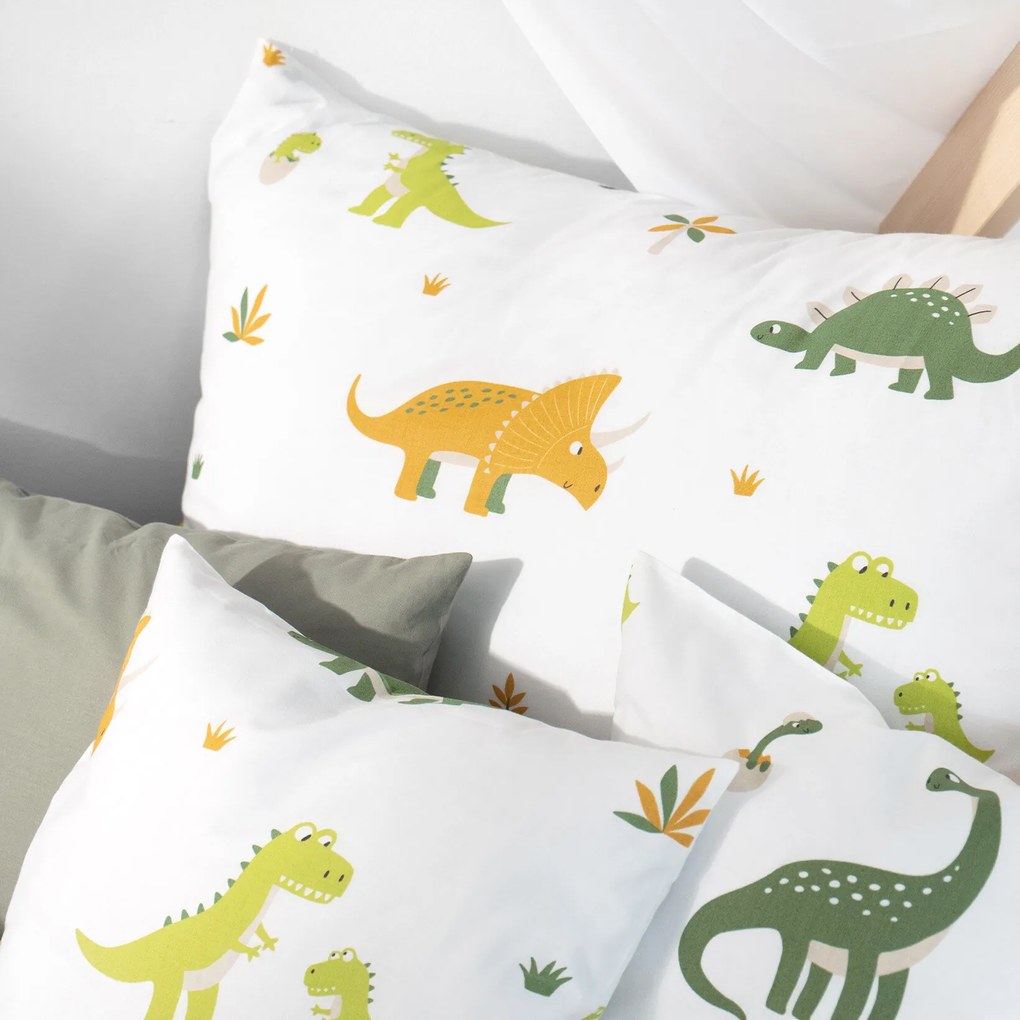 Goldea gyermek pamut ágyneműhuzat - dinoszauruszos kalandok 140 x 200 és 50 x 70 cm