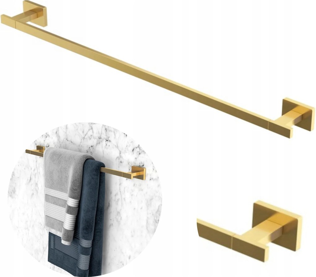 Törölközőtartó hosszú fürdőszobai akasztó arany fogantyú rúd Caro