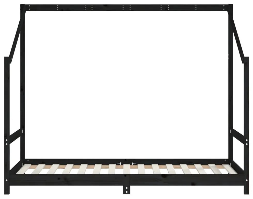 fekete tömör fenyőfa gyerekágykeret 2 x (90 x 190) cm