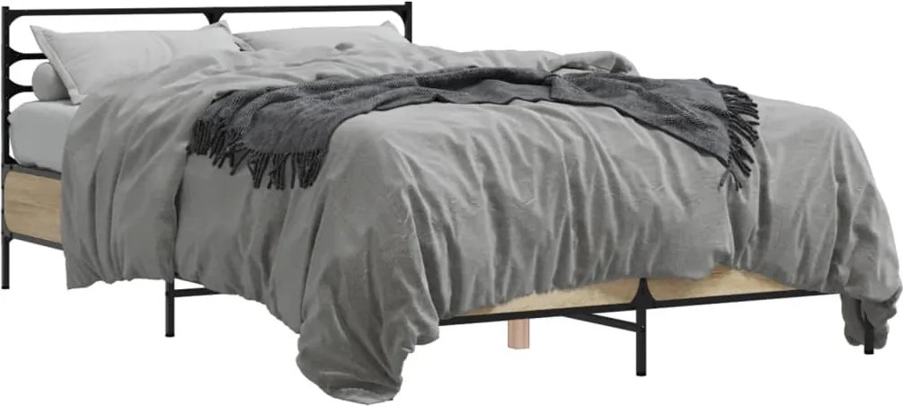 vidaXL sonoma tölgyszínű szerelt fa és fém ágykeret 120 x 190 cm