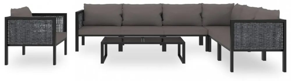 8 részes antracitszürke kerti polyrattan ülőgarnitúra párnákkal