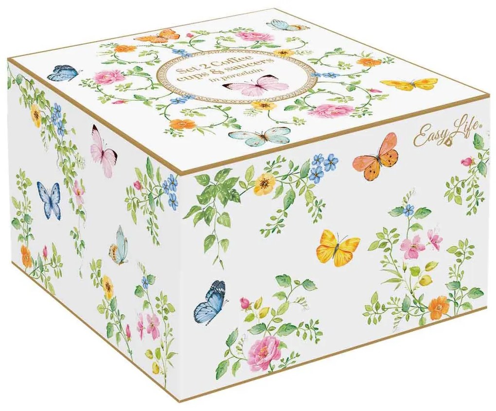Pillangós porcelán eszpresszó kávés csésze 2 személyes díszdobozban Dancing Butterflies