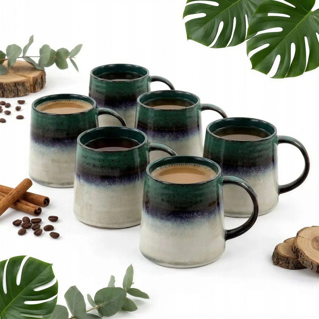 Kávés Bögre Teás Bögre Szett 6 Db Zöld-szürke 400 ML Ø 9 CM
