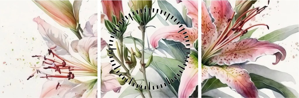 Kép - Liliomok, illusztrációk (órával) (90x30 cm)