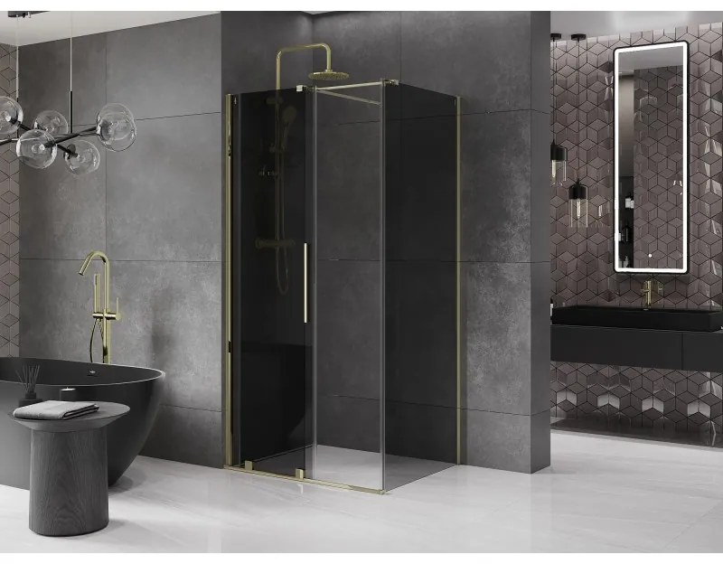 Mexen Velar, zuhanykabin tolóajtóval 110 x 80 cm, 8mm szürke üveg, arany fényes, 871-110-080-41-50