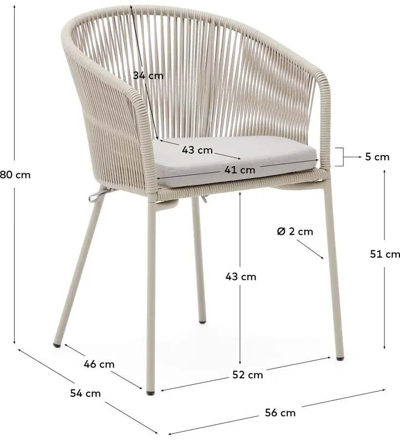 Krémszínű fém-párnázott kerti szék Yanet – Kave Home