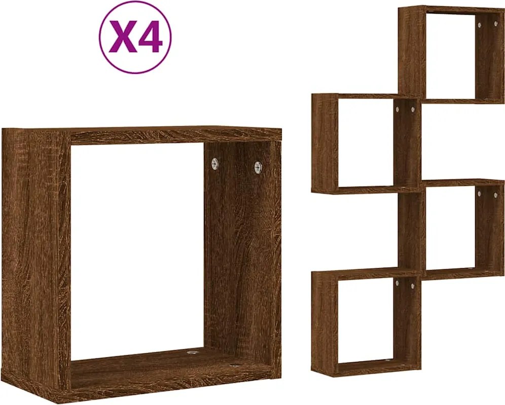 vidaXL 4 db barna tölgy színű fali kockapolc 30 x 15 x 30 cm