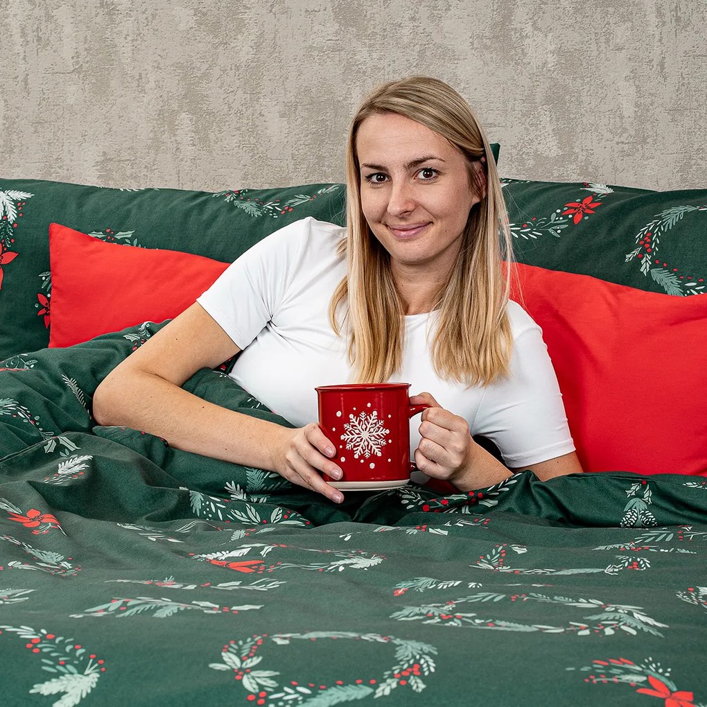 4Home Poinsettia karácsonyi pamut ágyneműhuzat, 160 x 200 cm, 70 x 80 cm, 160 x 200 cm, 70 x 80 cm